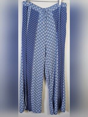 Kaari Blue Split Leg Palazzo Pants Large Blue White Resort